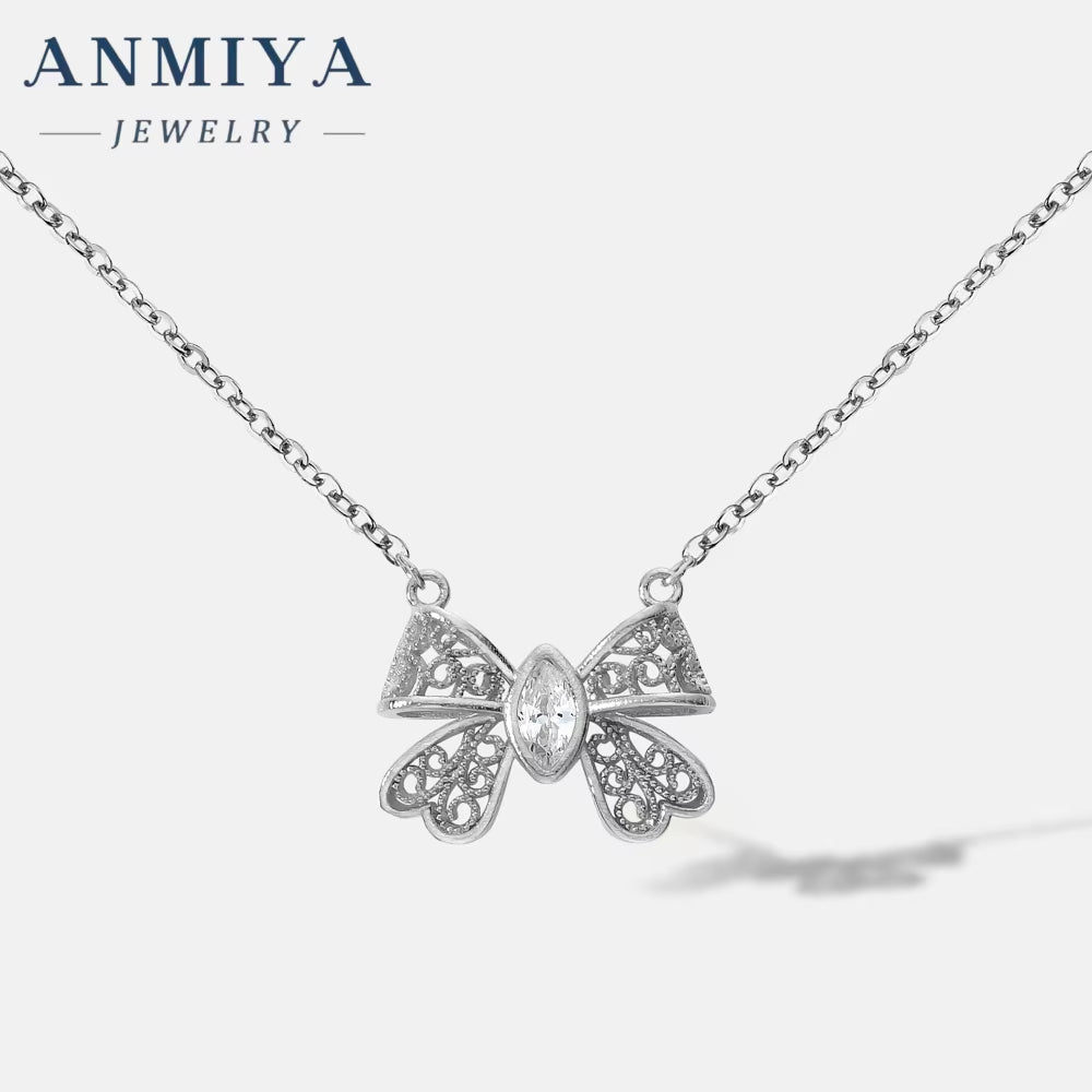 Trend Luxury Bow S925 Sterling Silver Necklace Pendant Fashion Necklace Jewelry for Women Valentine'S Day Gift
