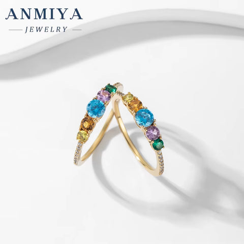ANMIYA Fine Jewelry Lab Diamond Colored Zircon Inlay Rings 925 Sterling Silver Couple Ring