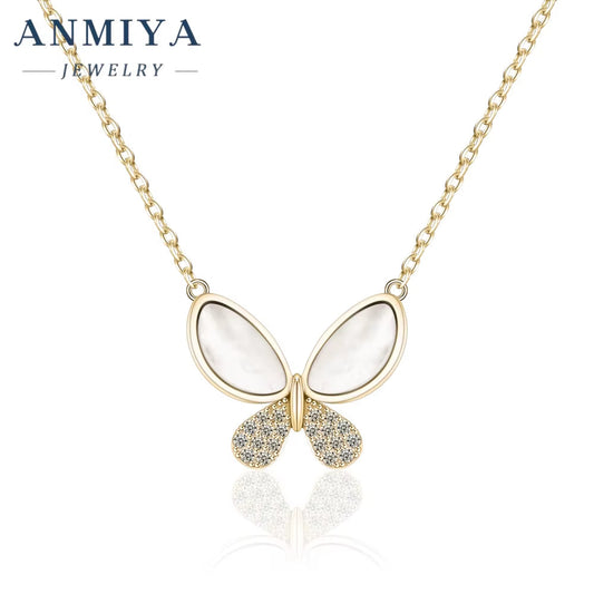 ANMIYA Necklace Golden Plating Fashion Women Jewelry 925 Sterling Silver Butterfly Necklace