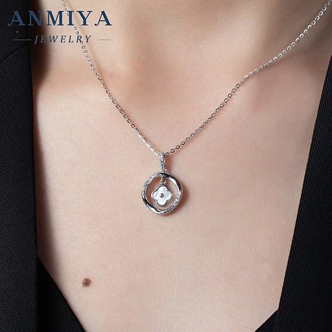 New Necklace Design Hollow 4 Leaf Four Clover Zircon Pendant Women Clavicle Necklace