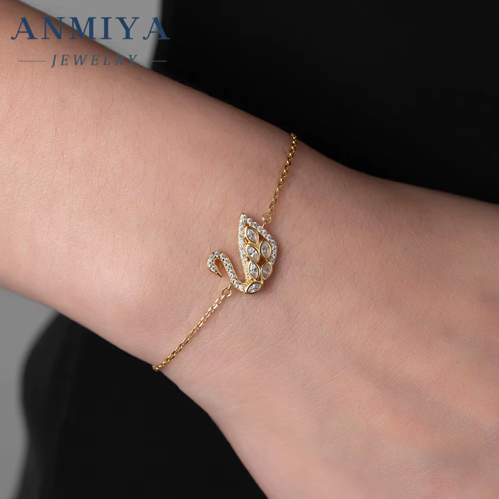 Wholesale Luxury Unisex 925 Silver Bracelet with Little Swan Diamond Zircon Trendy Unique Jewelry Women Girls Perfect Gift Idea