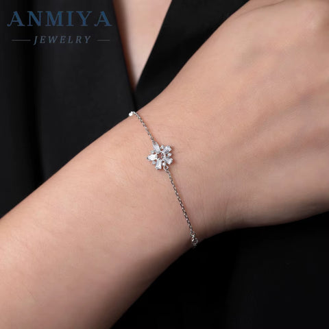 ANMIYA Fine Jewelry 925 Silver Snowflake Link Bracelet Bling Bling Diamond & Custom Zircon Trendy Style Hand Chain