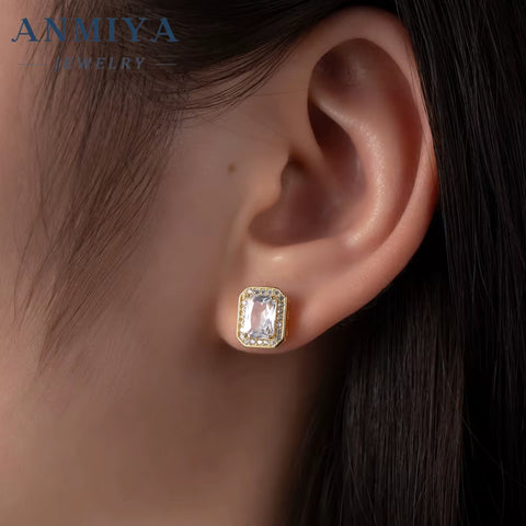 ANMIYA 2024 New Square Zircon Necklace Earrings 925 Silver 18K Gold-Plated Zircon Fashion Jewelry Necklace Set for Women