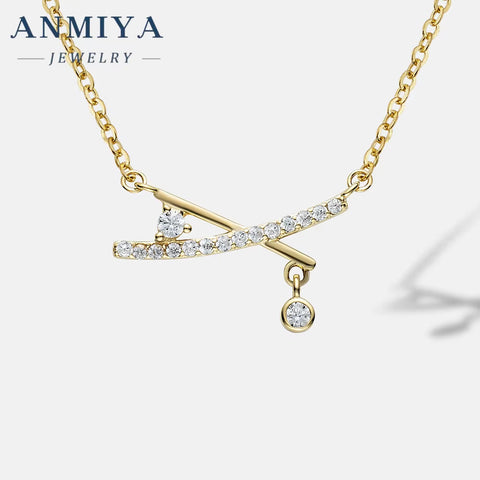 Wholesale One-Line Shape 18K Gold Plated Zircon 925 Sterling Silver Pendant Necklace Women Fine Jewelry