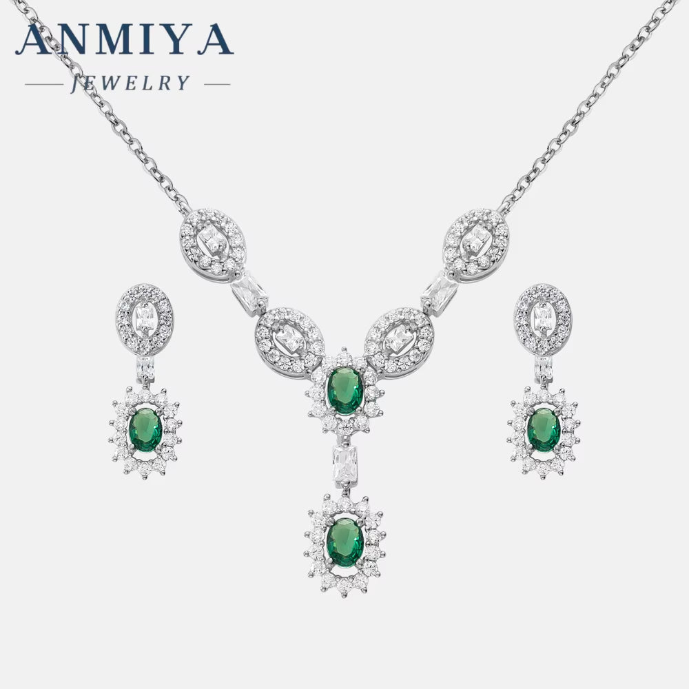 Niche Luxury Necklace Jewelry Crafted 925 Sterling Silver Zircon Stone Emerald Necklaces Earrings Set for Women Female