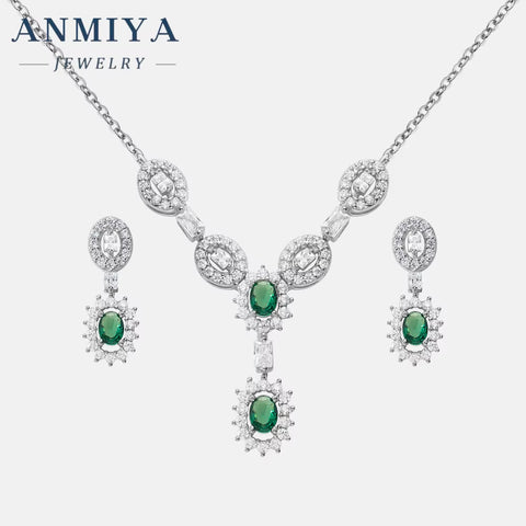Niche Luxury Necklace Jewelry Crafted 925 Sterling Silver Zircon Stone Emerald Necklaces Earrings Set for Women Female
