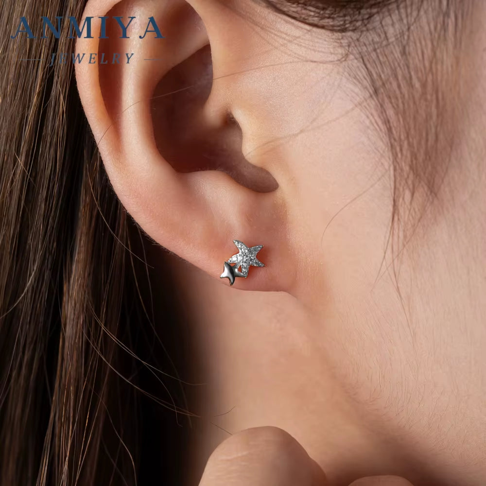 New Dainty Geometric Sea Star Dissymmetry Stud Earring for Women 18K Gold Plated 925 Silver Jewelry