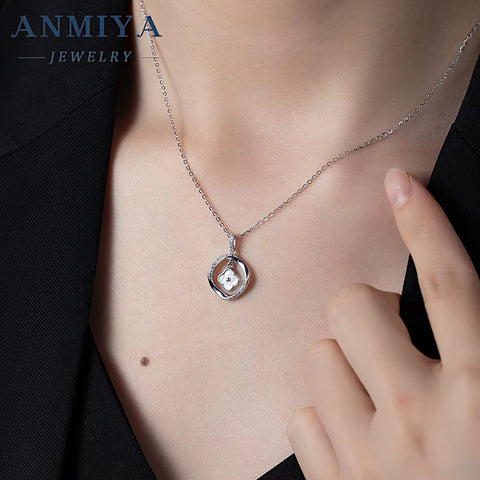 ANMIYA 925 Sterling Silver Exquisite Necklace Women Elegant Wedding Accessory Hollow Flower Four Leaf Clover Cute Style Zircon