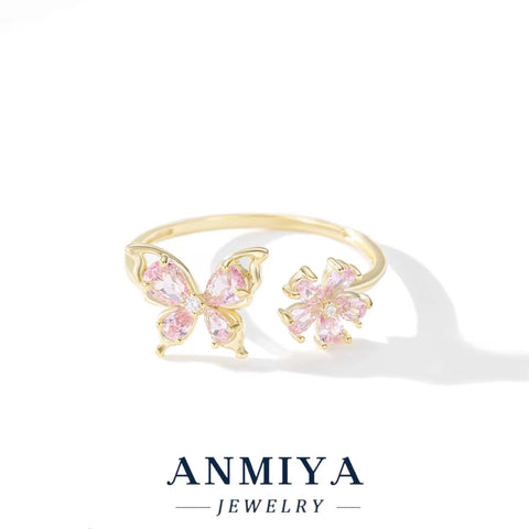 925 Sterling Silver Wholesale Butterfly Ring with Pink Purple Zircon, Bulk Flower Jewelry for Holiday Wedding, Anniversary Gifts