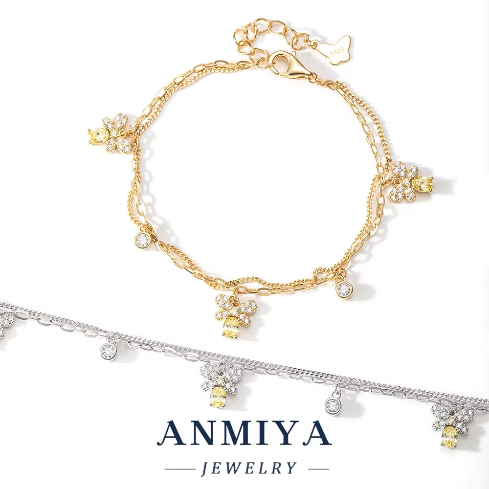 Wholesale 925 Silver Jewelry Bohemia Clover Bracelet Double Layer with Butterfly Pendant for Everyday Accessories