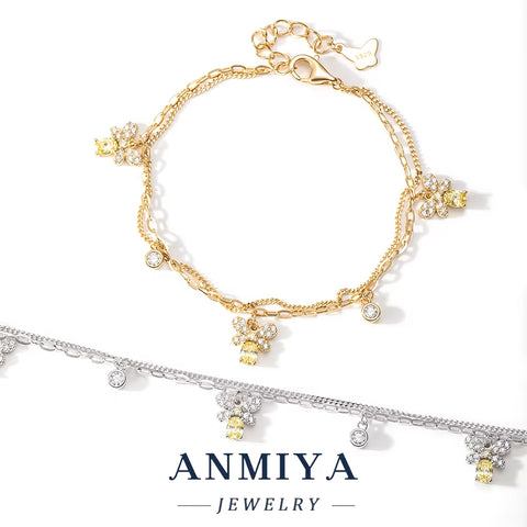 Wholesale 925 Silver Jewelry Bohemia Clover Bracelet Double Layer with Butterfly Pendant for Everyday Accessories