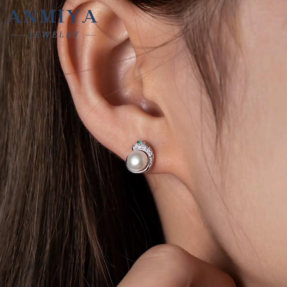 ANMIYA Unisex 925 Sterling Silver Ins Fashion Jewelry New Tide Unique Style Freshwater Pearl Shape Stud Earrings Leopard
