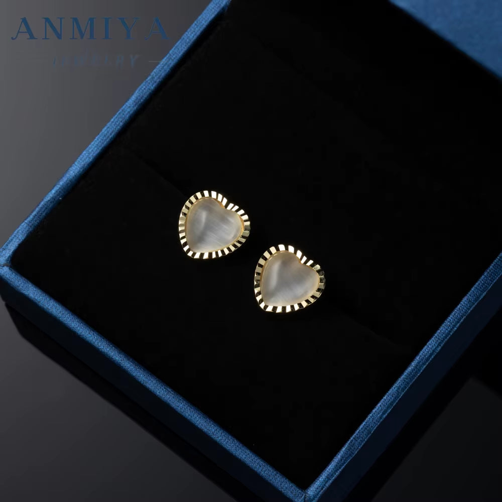 ANMIYA 925 Silver 18K Gold Plated Heart Dainty Sterling Silver Vintage Earrings for Women