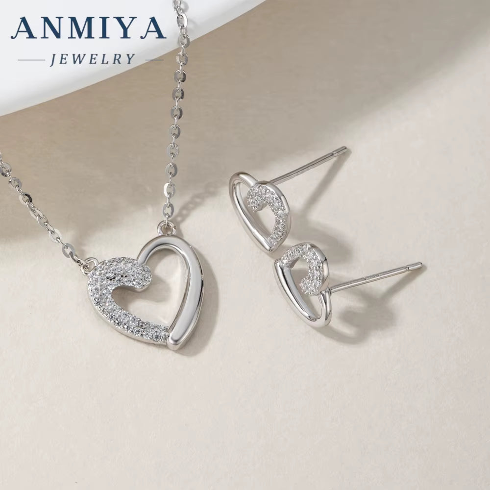 Fashion 925 Silver Zircon Heart Bridal Jewelry Necklace Women Dubai Jewelry Sets Jewellery Earring Pendant Wedding Set