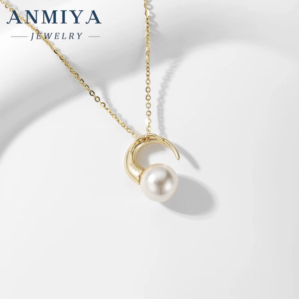 18K Gold Plated Adjustable Necklace for Unisex 925 Sterling Silver Pendant with Freshwater Pearl Zircon Stylish Trendy Necklace