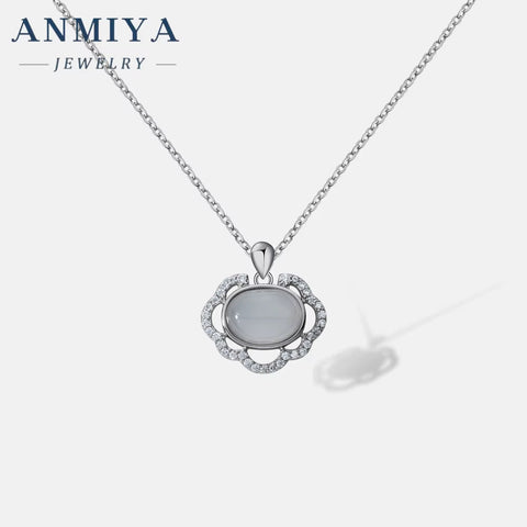 2024 Fashion Jewelry Necklace White Chalcedony Pendant 925 Silver Zircon Necklace for Women Girls