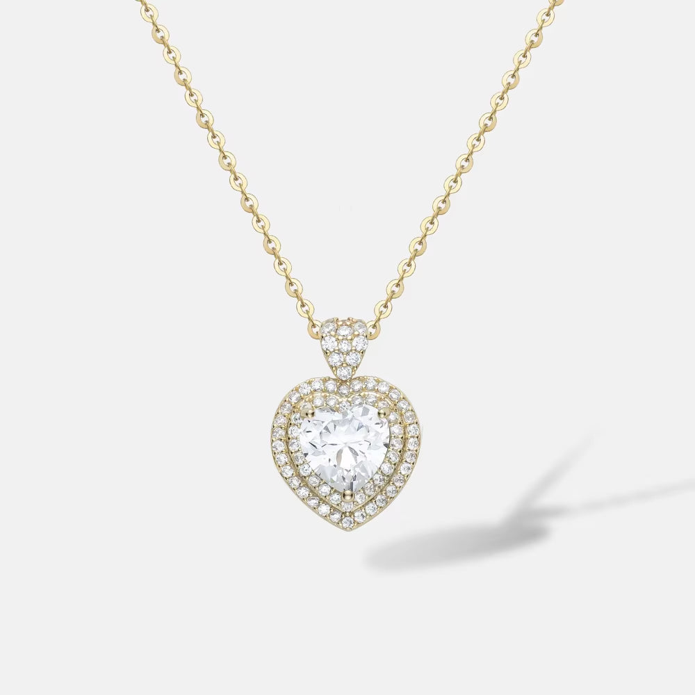 ANMIYA 18K Gold Plated Bling Diamond Small Heart Shape 925 Silver Love Forever Necklace for Mom Valentine'S Day