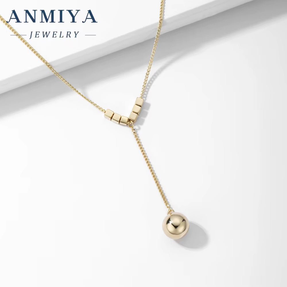 ANMIYA Ins Style 18K Gold Plated Bead Pendant Necklace Adjustable Chain 925 Sterling Silver Necklace Custom Women Jewelry