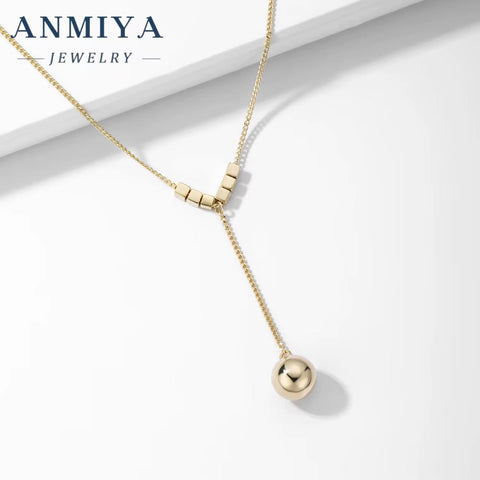 ANMIYA Ins Style 18K Gold Plated Bead Pendant Necklace Adjustable Chain 925 Sterling Silver Necklace Custom Women Jewelry