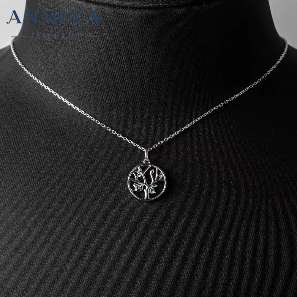 ANMIYA Trendy S925 Sterling Sliver Hollow Out Tree Necklace Jewelry Fashion Chains Necklaces
