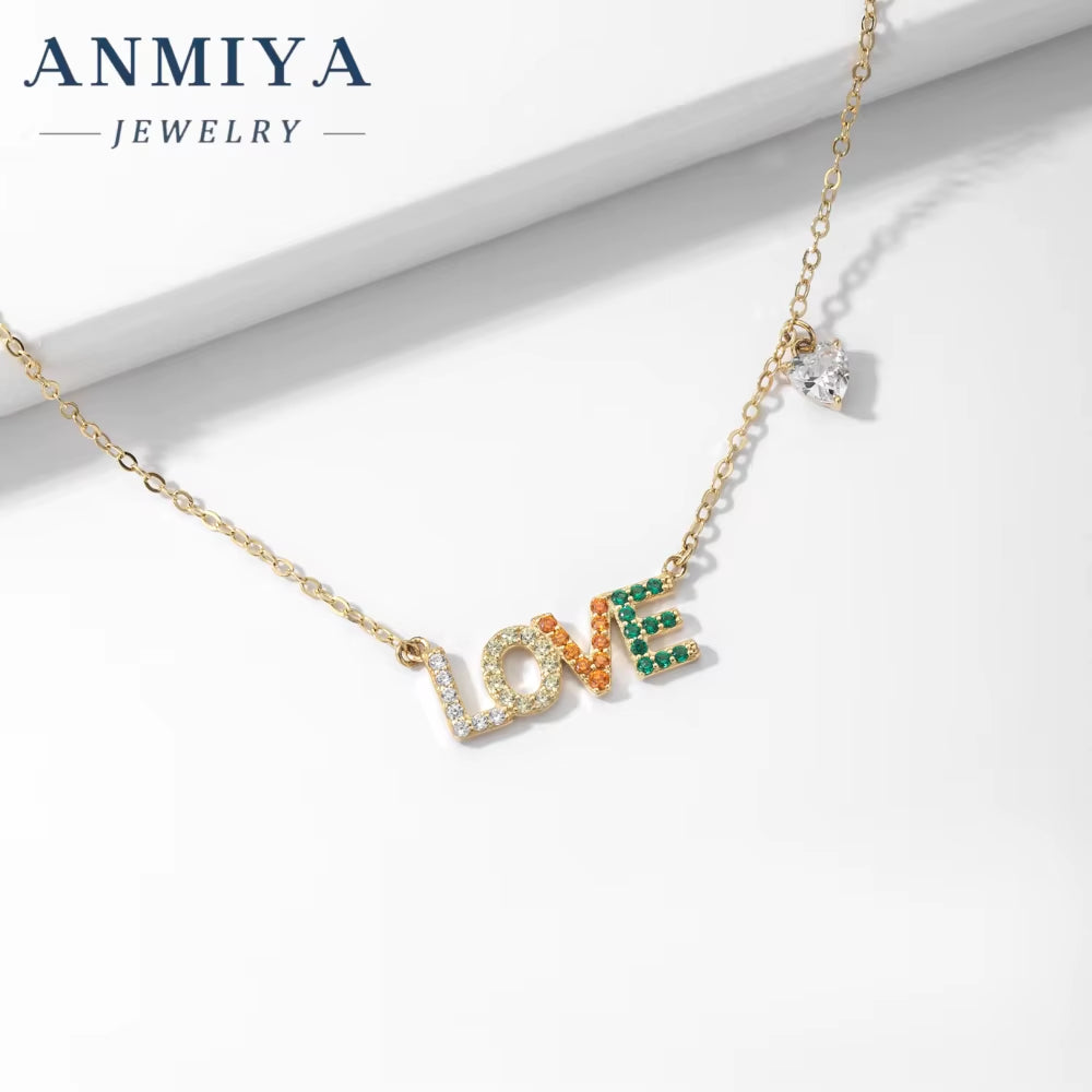 Wholesale Exquisite Temperament Clavicle Chain 925 Sterling Silver Cubic Zircon Letter Love Pendant Necklace