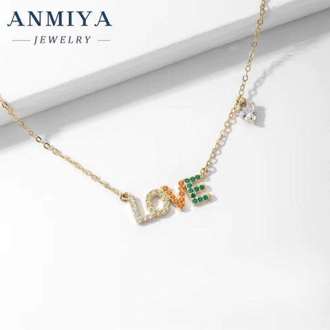 Wholesale Exquisite Temperament Clavicle Chain 925 Sterling Silver Cubic Zircon Letter Love Pendant Necklace