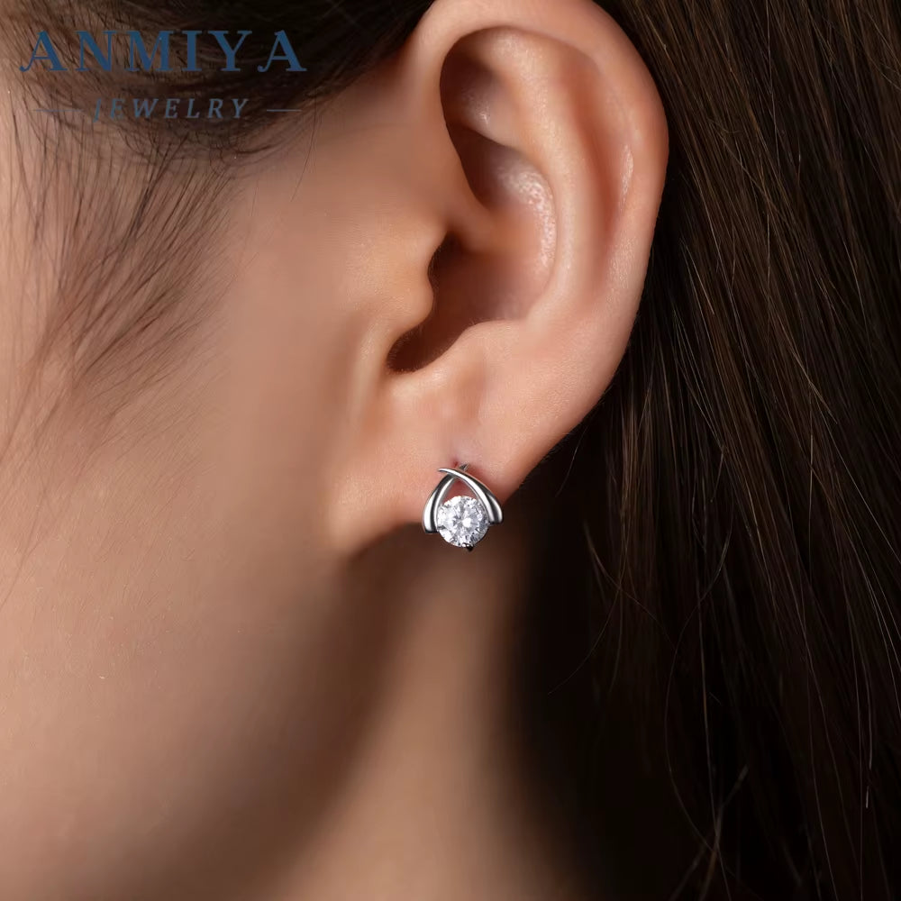 ANMIYA Sterling Silver Intersect Zc Stone Collarbone Diamond Necklace Shine Earrings Set 925 Silver for Women