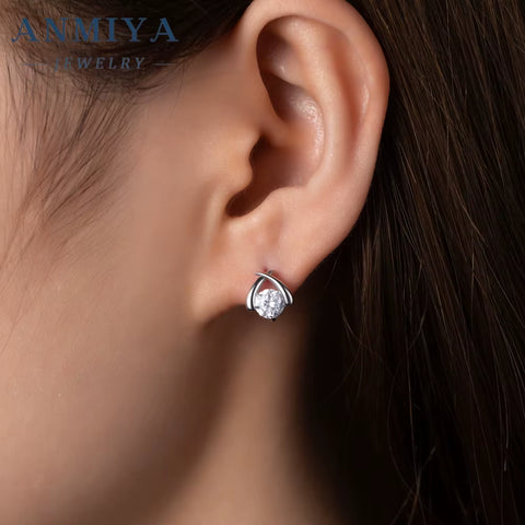 ANMIYA Sterling Silver Intersect Zc Stone Collarbone Diamond Necklace Shine Earrings Set 925 Silver for Women