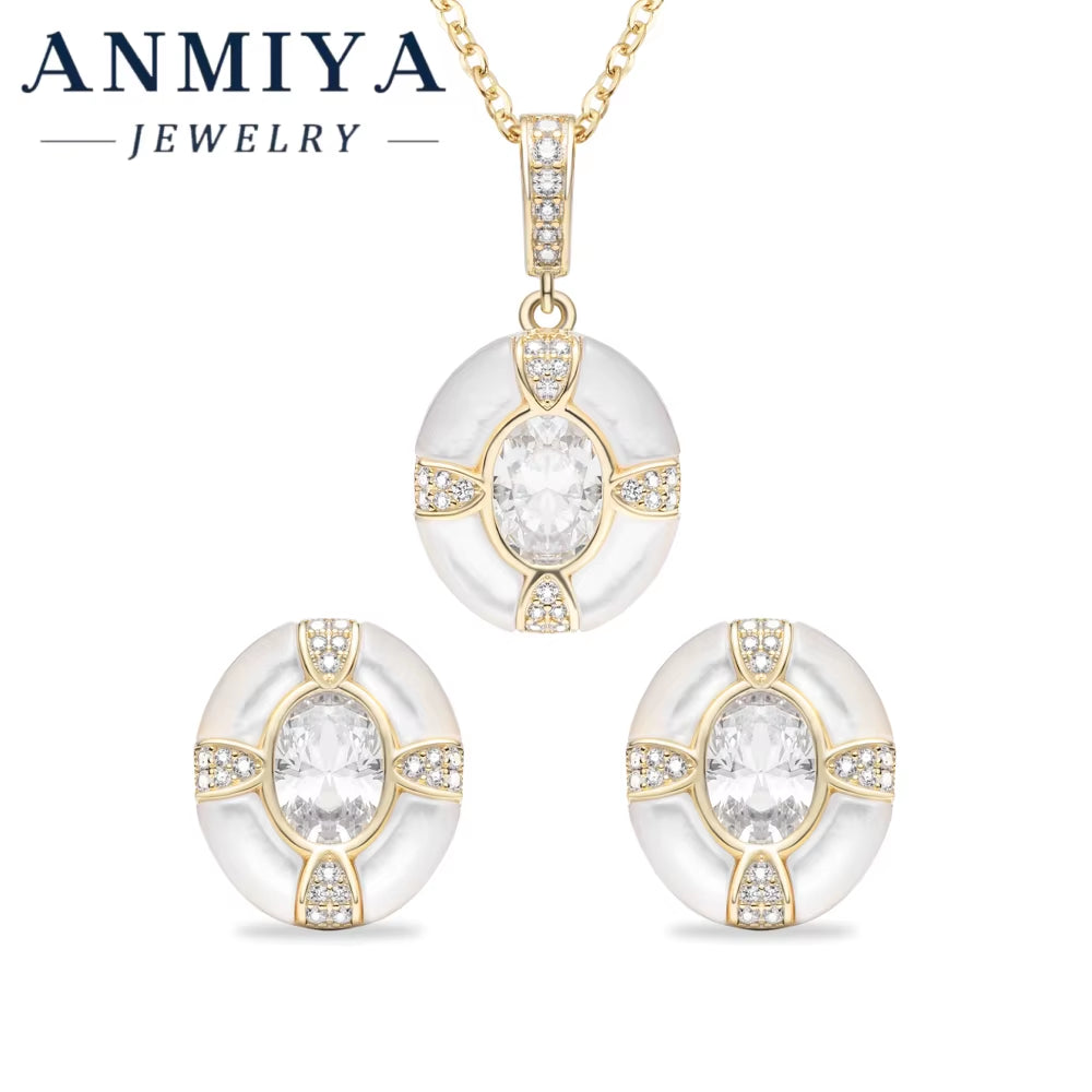 Minimalist Circle Design 18K Gold Plated Silver 925 Jewelry Set with Jade Accents and Geometric Zircon Inlay for Gifts