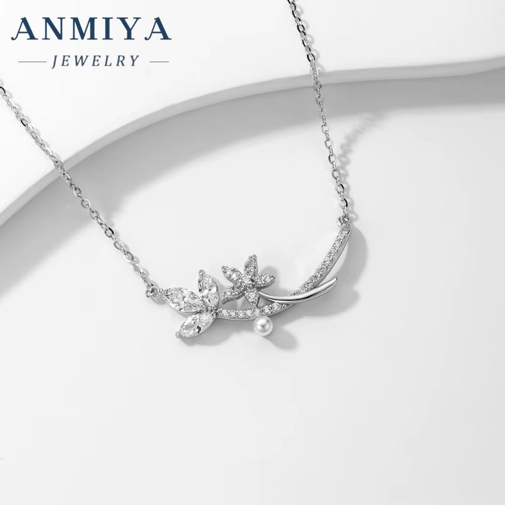 Fine Jewelry Necklaces Zircon Flower Necklace 925 Sterling Silver Sterling Necklace for Women