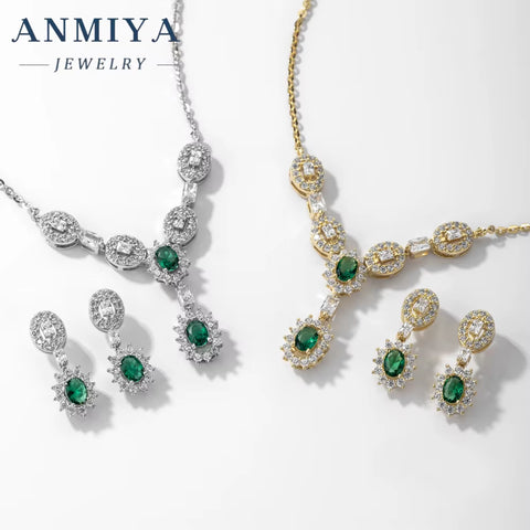 Niche Luxury Necklace Jewelry Crafted 925 Sterling Silver Zircon Stone Emerald Necklaces Earrings Set for Women Female