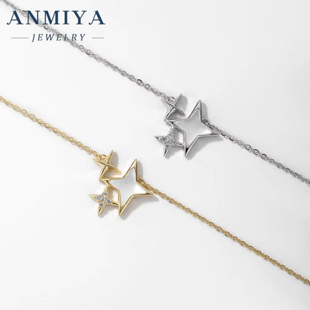 ANMIYA Hot Selling 925 Sterling Silver Four-Pointed Star Ladies Simple Necklace 18K Gold-Plated Creative Jewelry