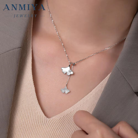 Customizing Jewelry Fashionable Ginkgo Leaf White Shell Necklace Inoxidable 925 Silver Necklace for Women