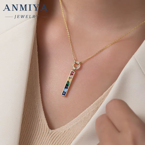 Colored Zircon Pendant S925 Silver Inoxidable Temperament Collarbone Necklace for Girls
