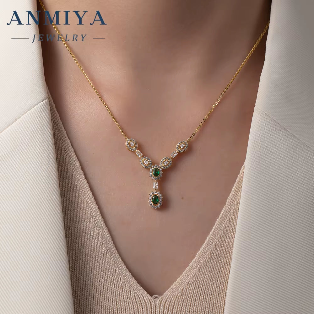Niche Luxury Necklace Jewelry Crafted 925 Sterling Silver Zircon Stone Emerald Necklaces Earrings Set for Women Female