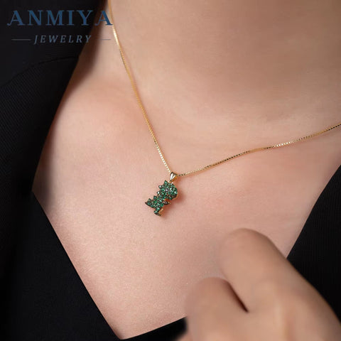 Hot Sale Fashion Jewelry Minimalist 925 Sterling Silver Gold Plated Necklace Cute Green Dinosaur Animal Pendant Necklace