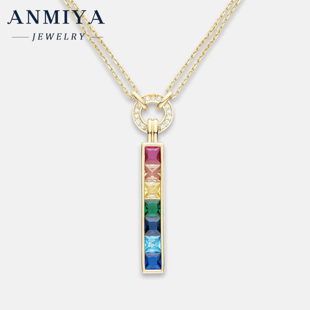 Colored Zircon Pendant S925 Silver Inoxidable Temperament Collarbone Necklace for Girls