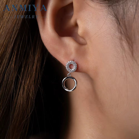High Quality Wholesales Hollow Out round Shape Zircon Double round 925 Silver Dangle Stud Earrings for Women