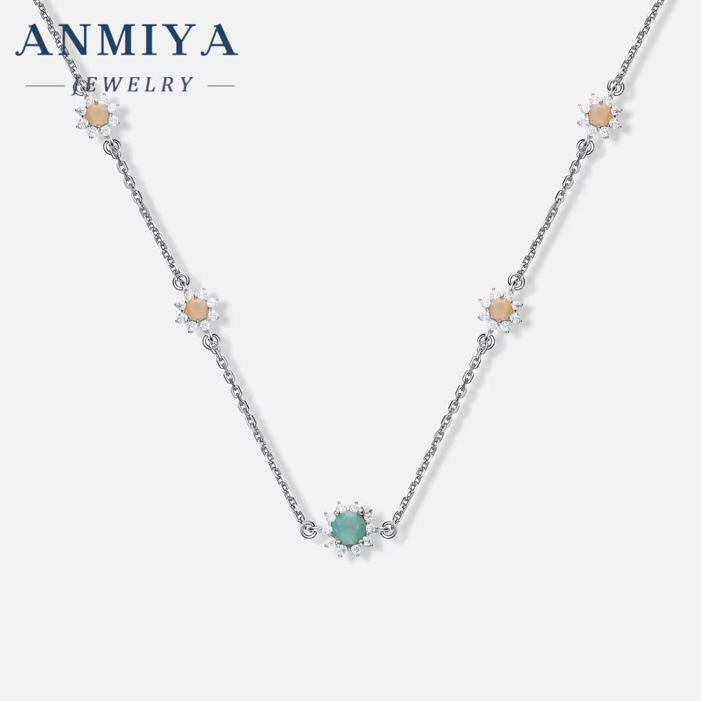 ANMIYA Jewelry Multi-Colored Zircon Diamond Charm 925 Silver Necklace for Women 18K Gold Wholesale