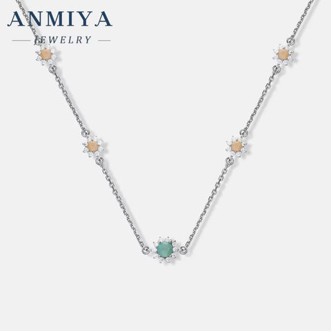ANMIYA Jewelry Multi-Colored Zircon Diamond Charm 925 Silver Necklace for Women 18K Gold Wholesale