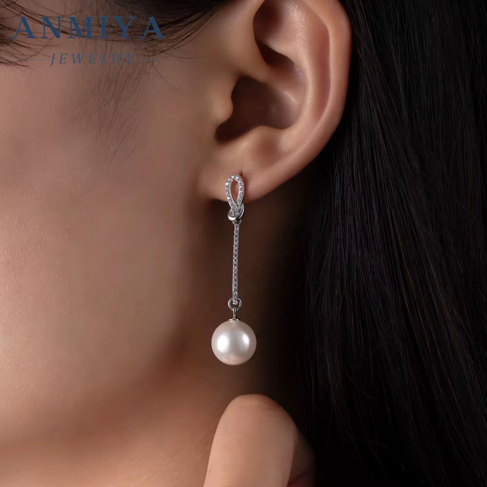 ANMIYA INS Trendy Fashion Long Fringe Tassels Fresh Water Pearl 925 Silver Customize Stud Earrings for Women