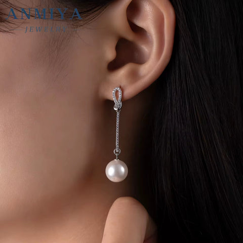 ANMIYA INS Trendy Fashion Long Fringe Tassels Fresh Water Pearl 925 Silver Customize Stud Earrings for Women