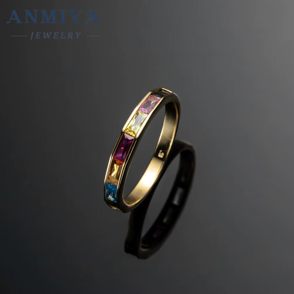 Minimalist Luxury 925 Silver Rainbow Colours Zircon 18K Gold Bridal Gorgeous Rings