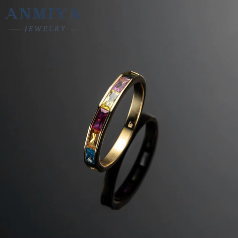 Minimalist Luxury 925 Silver Rainbow Colours Zircon 18K Gold Bridal Gorgeous Rings