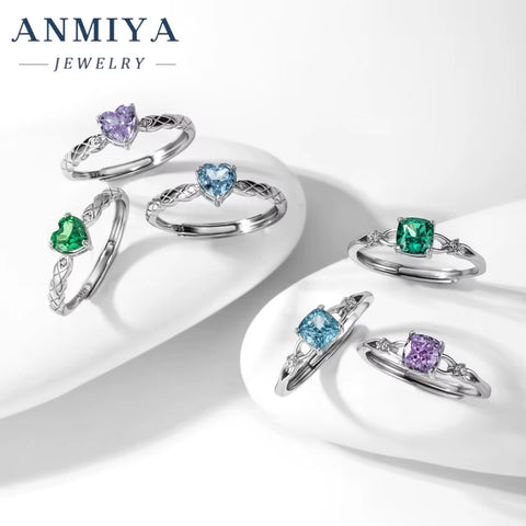 ANMIYA Pink Sapphire Diamond Ring Exquisite Radiant Zirconia Pink Heart Ring Different Design 925 Silver Large Diamond Rings Set