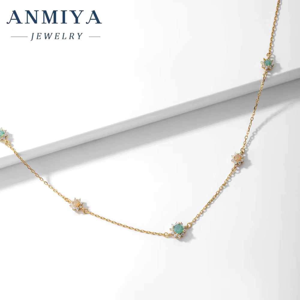 ANMIYA Jewelry Multi-Colored Zircon Diamond Charm 925 Silver Necklace for Women 18K Gold Wholesale