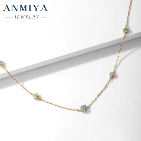 ANMIYA Jewelry Multi-Colored Zircon Diamond Charm 925 Silver Necklace for Women 18K Gold Wholesale