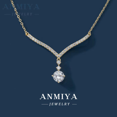 High Quality Gold Plated Golden Short Chain Single round Zircon Clavicle Necklace