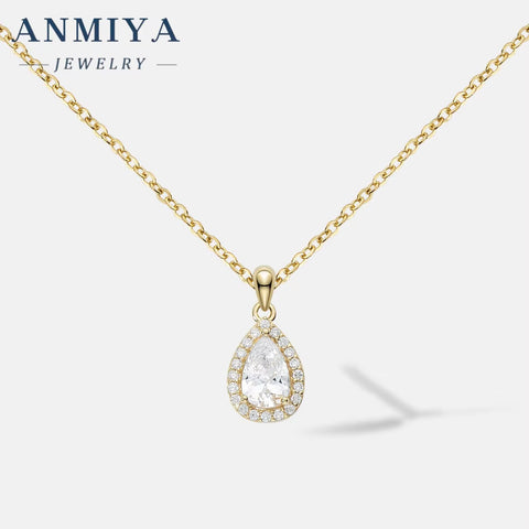 ANMIYA Classic 925 Sterling Silver Water Drop Pendant 5A Cubic Zircon Chain Necklace for Girl Fine Jewelry Set