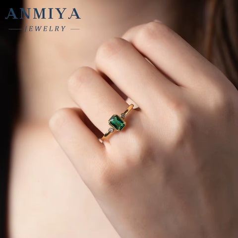 Europe and America High Quality Jewelry Silver 925 Cubic Zirconia Ring Lab Created Green Emerald Promise Rings